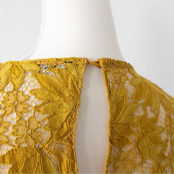 Zara Mustard Yellow Floral Lace Sheer Blouse Size Large - Picture 8 of 10